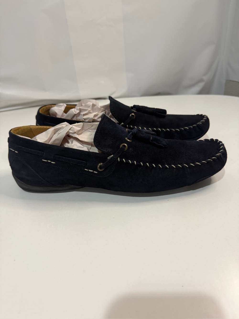 Johnston & Murphy Navy Suede Tassel Driving Loafers
